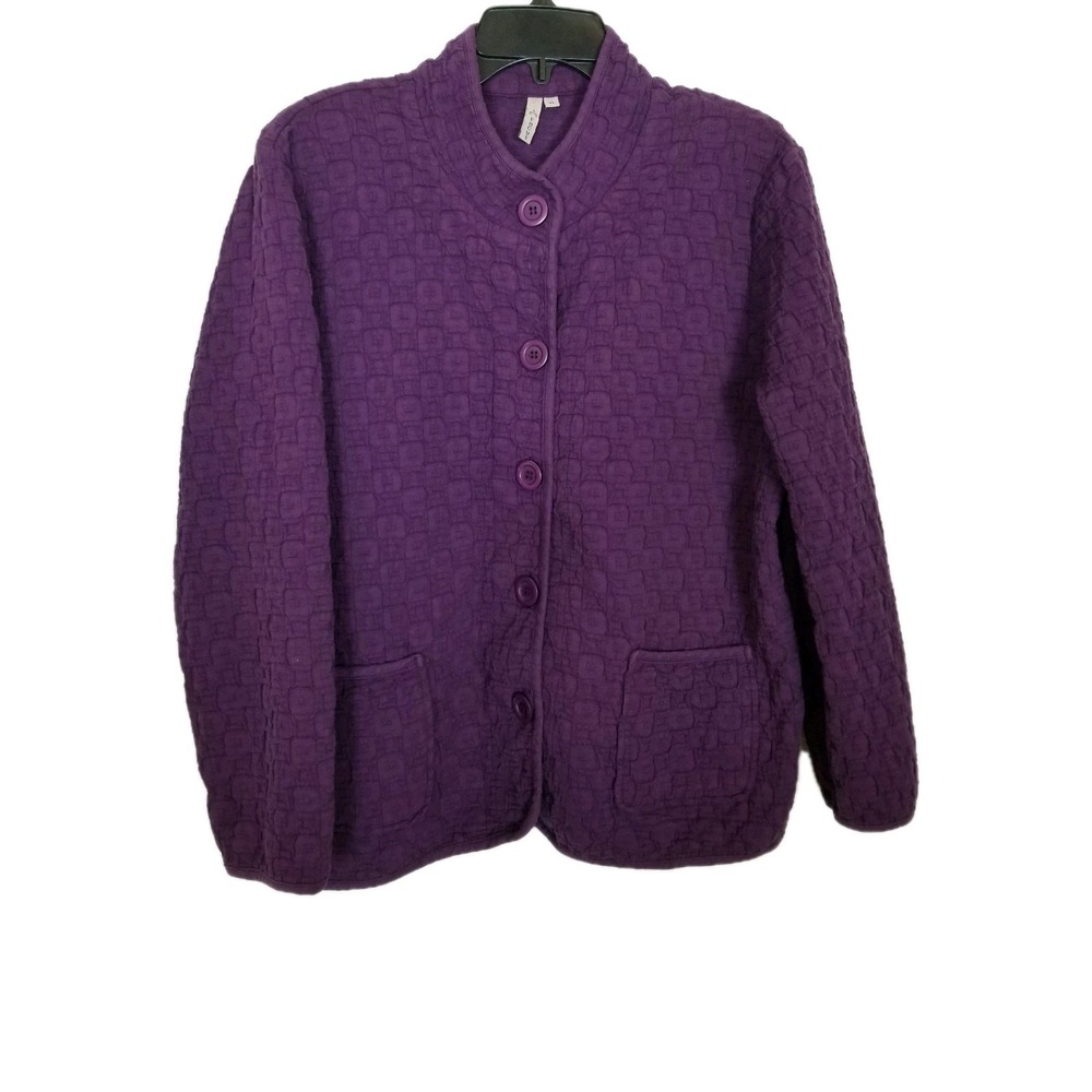 Focus Women Preshrunked Cotton Button Up Jacket Sz XL Purple Textured Largenlook